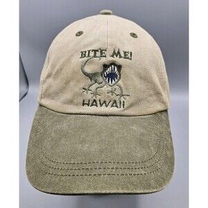 Bite Me Lizard Hawaii Dad Cap Hat Green One Size Embroidered Ouray Vintage